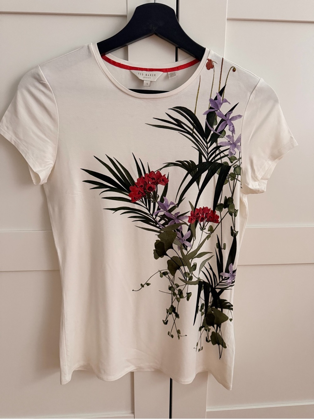 Ted Baker Cream Tee with Red & Purple Botanical Print